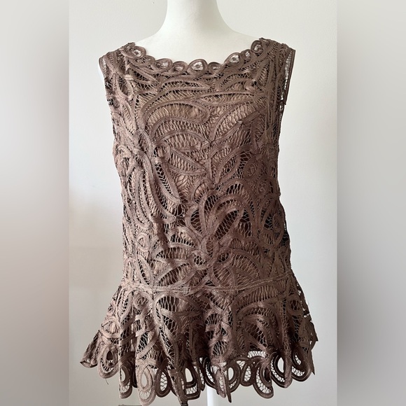 luxelage Tops - Elegant Lace Sleeveless Top in Brown